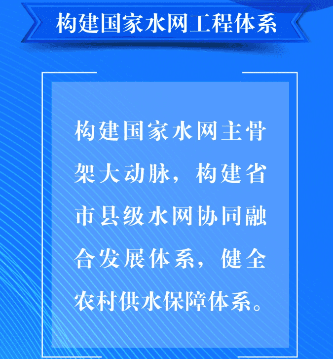 二、要構(gòu)建國家水網(wǎng)工程體系。構(gòu)建國家水網(wǎng)主骨架大動(dòng)脈，構(gòu)建省市縣級(jí)水網(wǎng)協(xié)同融合發(fā)展體系，健全農(nóng)村供水保障體系。.png